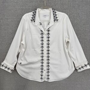 Chicos White Embroidered Button Up Shirt Top Size 25 14
